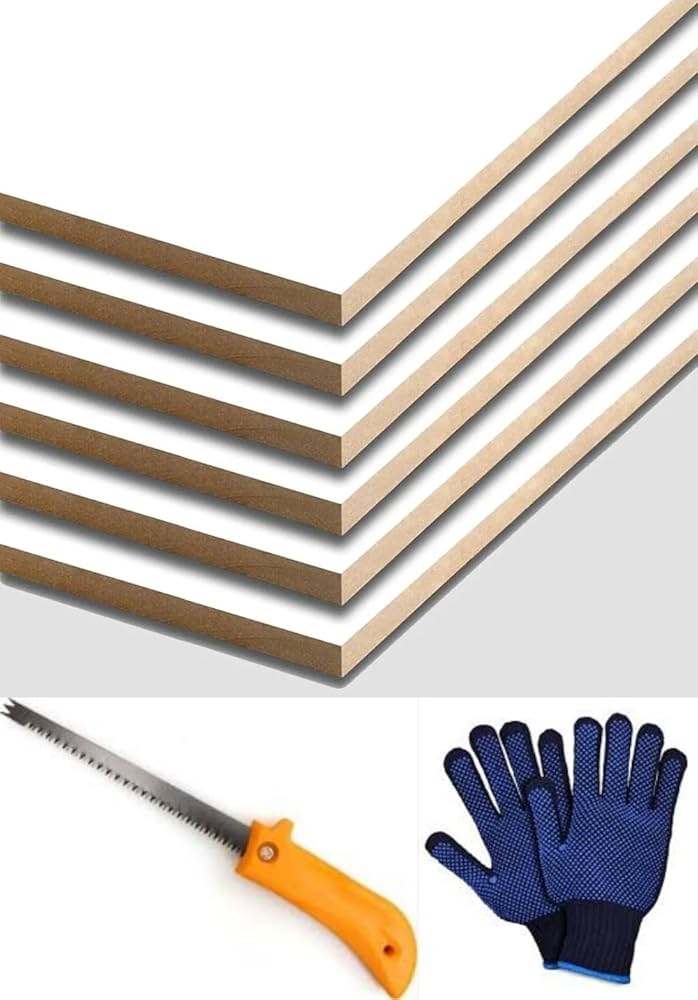 Abbasali MDF Wood Sheet Furniture Board White for Multi Purpose DIY Works 60cm X 80cm Pack of 6 Pieces With Gloves & Saw