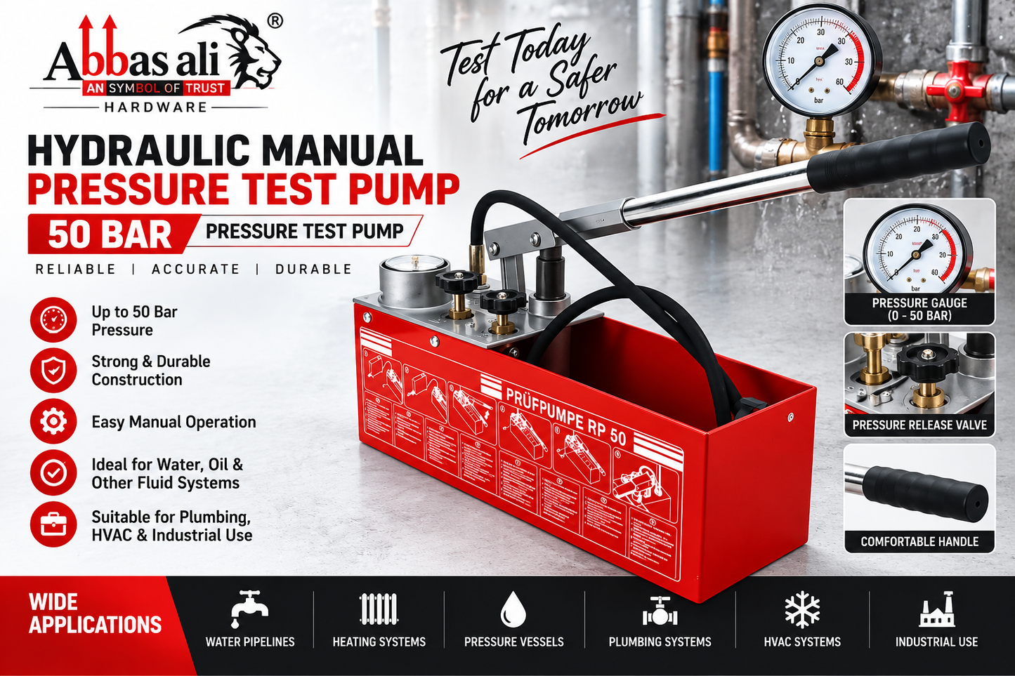 Hydraulic Manual Pressure Test Pump 50 Bar Pressure Test Pump