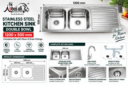Stainless Steel Double Bowl Kitchen Sink Complete Set