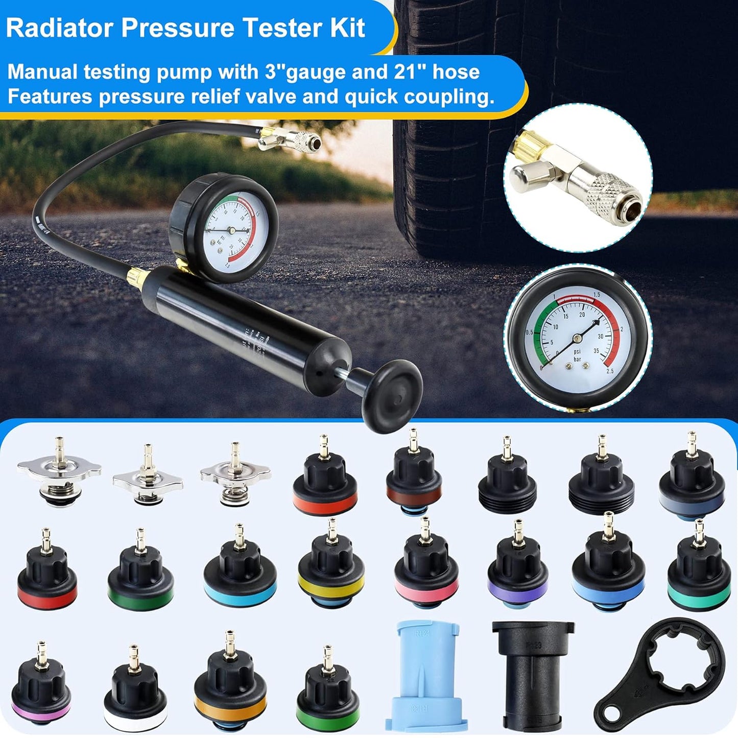 Abbasali Water Leaking Testing Kit For Car Or Radiator Leakage Testing Kit 28Pcs