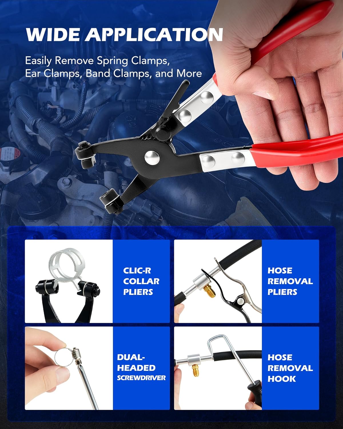 Abbasali Hose Clamp Plier Set, 9 Piece Flexible Wire Long Reach Hose Clamp Plier