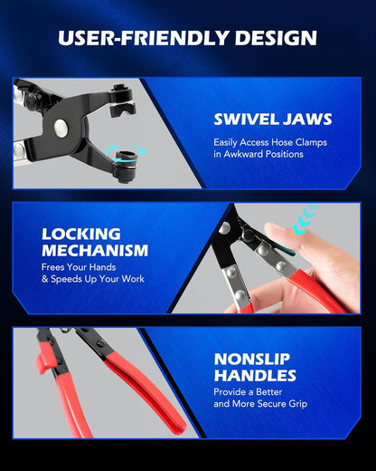 Abbasali Hose Clamp Plier Set, 9 Piece Flexible Wire Long Reach Hose Clamp Plier