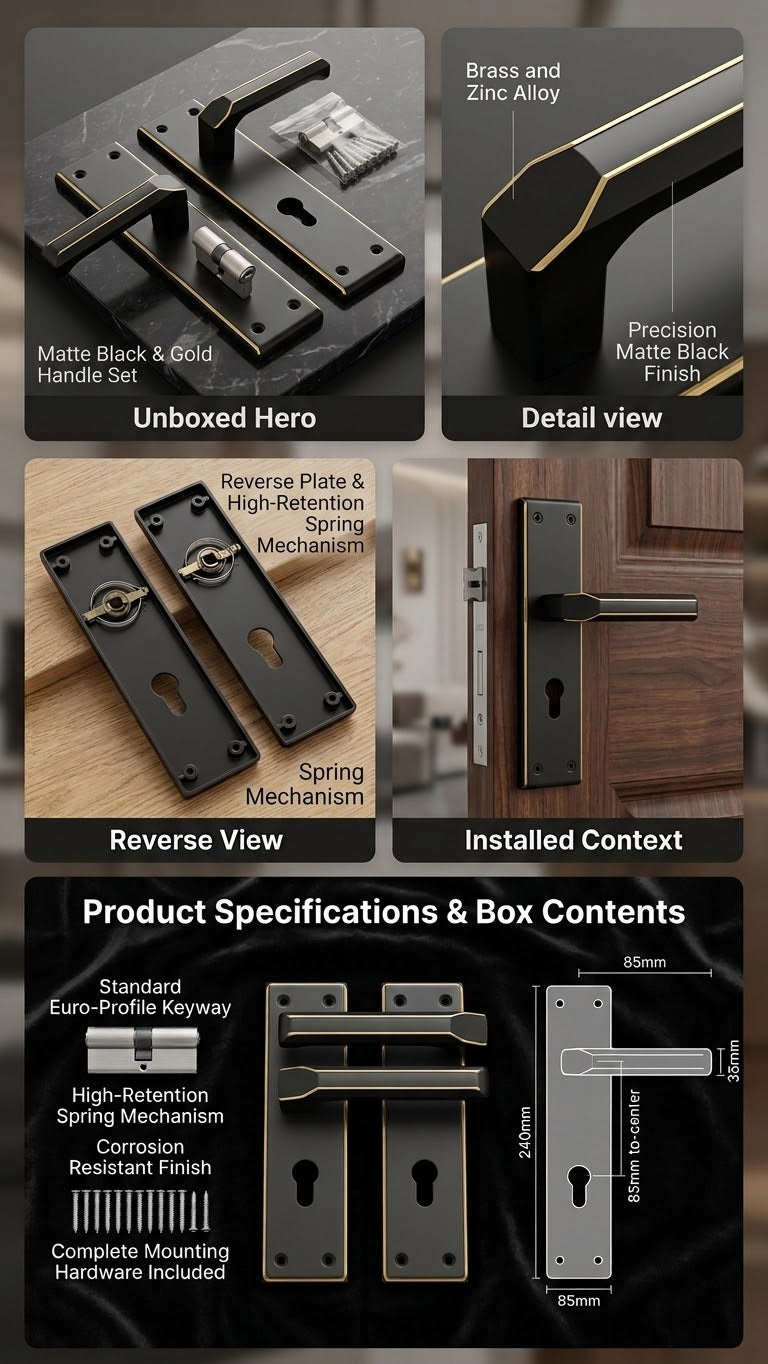 Zawania Luxury Door Handle Black For Wooden Doors