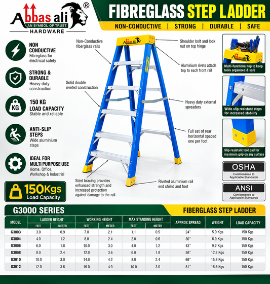 Fiberglass 6 Step Ladder – 150 KG Heavy Duty