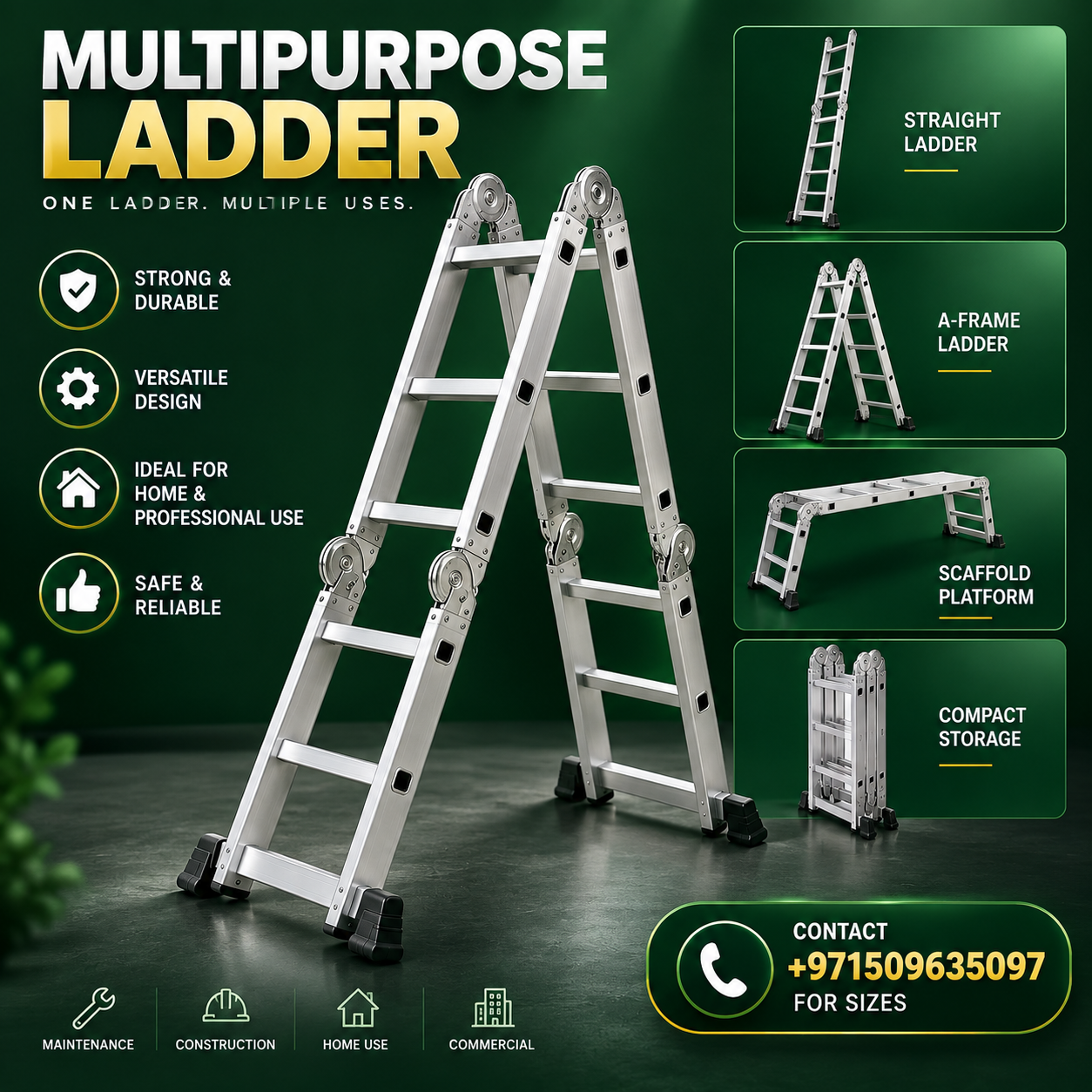 Abbasali Portable & Compact Folding Aluminium Multipurpose Ladder